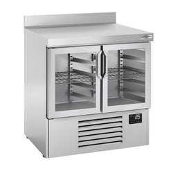 Stół chłodniczy PREMIUM PLUS - 978x700 mm - z 2 szklanymi drzwiami & panelem tylnym