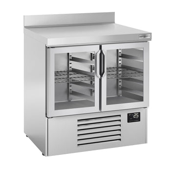 Stół chłodniczy PREMIUM PLUS - 978x700 mm - z 2 szklanymi drzwiami & panelem tylnym - Prime Gastro