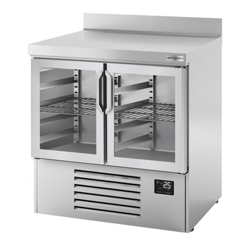 Stół chłodniczy PREMIUM PLUS - 978x700 mm - z 2 szklanymi drzwiami & panelem tylnym - Prime Gastro