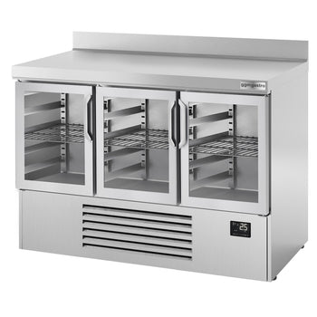 Stół chłodniczy PREMIUM PLUS - 1460x700 mm - z 3 szklanymi drzwiami & panelem tylnym - Prime Gastro