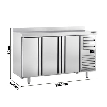 Stół chłodniczy barowy do napojów Premium PLUS - 1960x600 mm - z 3 drzwiami, 2 szufladami & panelem tylnym - Prime Gastro