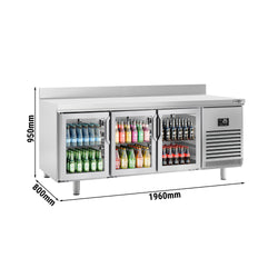 Stół chłodniczy PREMIUM PLUS - 1960x600 mm - z 3 szklanymi drzwiami & panelem tylnym