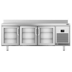 Stół chłodniczy PREMIUM PLUS - 1960x600 mm - z 3 szklanymi drzwiami & panelem tylnym