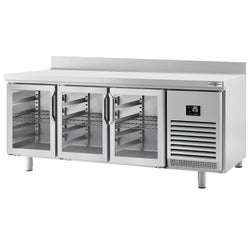 Stół chłodniczy PREMIUM PLUS - 1960x600 mm - z 3 szklanymi drzwiami & panelem tylnym