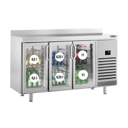 Stół chłodniczy barowy do napojów Premium PLUS - 1960x700 mm - z 3 szklanymi drzwiami i panelem tylnym