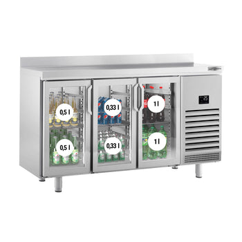 Stół chłodniczy barowy do napojów Premium PLUS - 1960x700 mm - z 3 szklanymi drzwiami i panelem tylnym - Prime Gastro