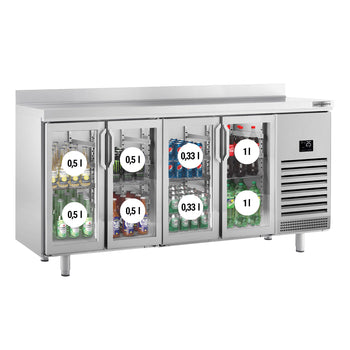 Stół chłodniczy barowy do napojów Premium PLUS - 2452x700mm - z 4 szklanymi drzwiami & panelem tylnym - Prime Gastro