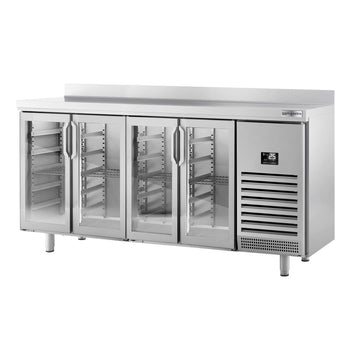 Stół chłodniczy barowy do napojów Premium PLUS - 2452x700mm - z 4 szklanymi drzwiami & panelem tylnym - Prime Gastro