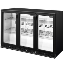 Chłodziarka barowa - 1350 mm - 330 litrów - z 3 szklanymi drzwiami na zawiasach - czarna