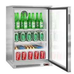 Bar cooler - 600 mm - 130 litres - with 1 hinged glass door - stainless steel