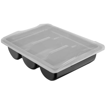 Pojemnik na sztućce z 3 przegrodami włącznie z pokrywą – czarny - Prime Gastro