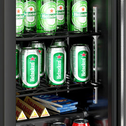 Chłodziarka barowa - 900 mm - 220 litrów - z 2 szklanymi drzwiami na zawiasach - zewnętrzna & wewnętrzna czarna