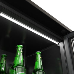 Chłodziarka barowa - 900 mm - 220 litrów - z 2 szklanymi drzwiami na zawiasach - zewnętrzna & wewnętrzna czarna