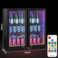 Chłodziarka barowa - 900 mm - 220 litrów - z oświetleniem LED & 2 drzwiami na zawiasach - zewnętrzna & wewnętrzna czarna