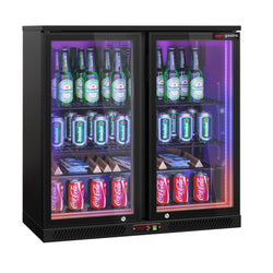 Chłodziarka barowa - 900 mm - 220 litrów - z oświetleniem LED & 2 drzwiami na zawiasach - zewnętrzna & wewnętrzna czarna