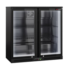 Chłodziarka barowa - 900 mm - 220 litrów - z oświetleniem LED & 2 drzwiami na zawiasach - zewnętrzna & wewnętrzna czarna