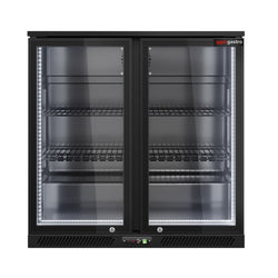 Chłodziarka barowa - 900 mm - 220 litrów - z oświetleniem LED & 2 drzwiami na zawiasach - zewnętrzna & wewnętrzna czarna