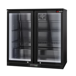 Chłodziarka barowa - 900 mm - 220 litrów - z oświetleniem LED & 2 drzwiami na zawiasach - zewnętrzna & wewnętrzna czarna