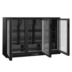 Chłodziarka barowa - 1330 mm - 320 litrów - z oświetleniem LED & 3 drzwiami na zawiasach - zewnętrzna & wewnętrzna czarna
