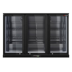 Chłodziarka barowa - 1330 mm - 320 litrów - z oświetleniem LED & 3 drzwiami na zawiasach - zewnętrzna & wewnętrzna czarna