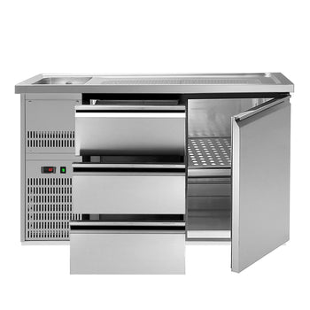 Barowy stół chłodniczy Premium PLUS - 1550x700 mm - 1 drzwi & 3 szuflady - Prime Gastro