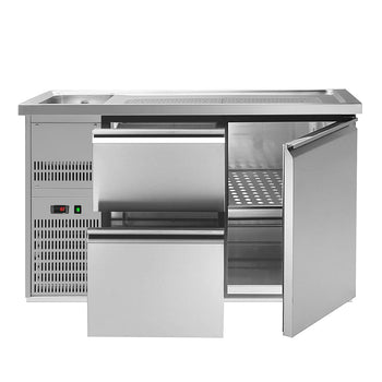 Barowy stół chłodniczy PREMIUM PLUS - 1550x700 mm - 1 drzwi & 2 szuflady - Prime Gastro