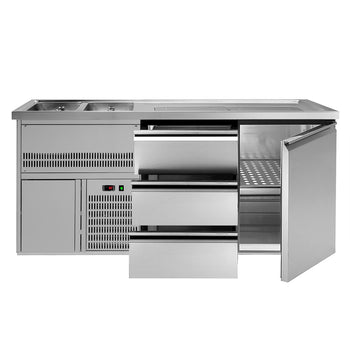 Barowy stół chłodniczy Premium PLUS - 1950x700 mm - 1 drzwi & 3 szuflady - Prime Gastro