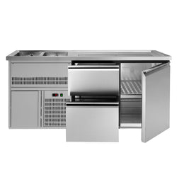 Profesjonalna stacja barmańska PREMIUM PLUS - 1950x700mm - 1 Drzwi & 2 Szuflady - z 2 zlewami po lewej stronie