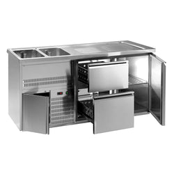 Profesjonalna stacja barmańska PREMIUM PLUS - 1950x700mm - 1 Drzwi & 2 Szuflady - z 2 zlewami po lewej stronie