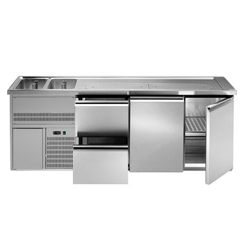 Barowy stół chłodniczy PREMIUM PLUS - 2500x700mm - 2 drzwi & 2 szuflady - Prime Gastro