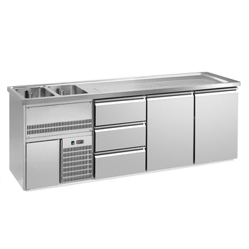 Barowy stół chłodniczy PREMIUM PLUS - 2500x700 mm - 2 drzwi & 3 szuflady - Prime Gastro