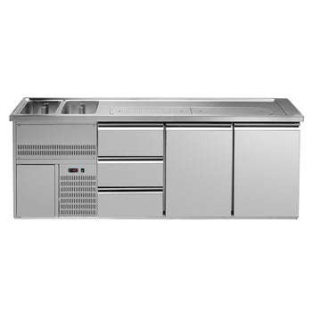 Barowy stół chłodniczy PREMIUM PLUS - 2500x700 mm - 2 drzwi & 3 szuflady - Prime Gastro