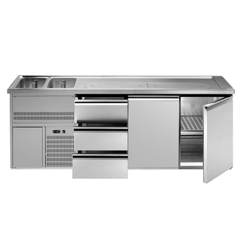 Barowy stół chłodniczy PREMIUM PLUS - 2500x700 mm - 2 drzwi & 3 szuflady - Prime Gastro