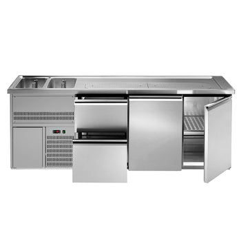 Barowy stół chłodniczy PREMIUM PLUS - 2500x700mm - 2 drzwi & 2 szuflady - Prime Gastro
