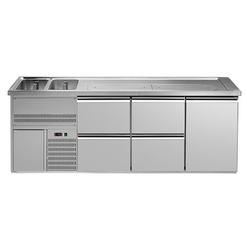 Barowy stół chłodniczy Premium PLUS - 2500x700mm - 1 drzwi & 4 szuflady - Prime Gastro