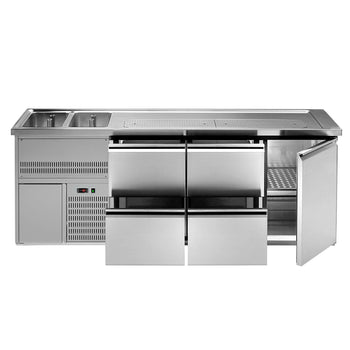 Barowy stół chłodniczy Premium PLUS - 2500x700mm - 1 drzwi & 4 szuflady - Prime Gastro
