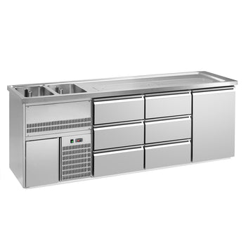 Barowy stół chłodniczy PREMIUM PLUS - 2500x700mm - 1 drzwi & 6 szuflad - Prime Gastro