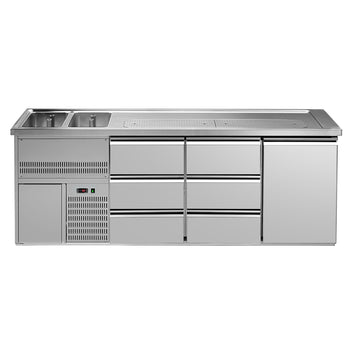 Barowy stół chłodniczy PREMIUM PLUS - 2500x700mm - 1 drzwi & 6 szuflad - Prime Gastro