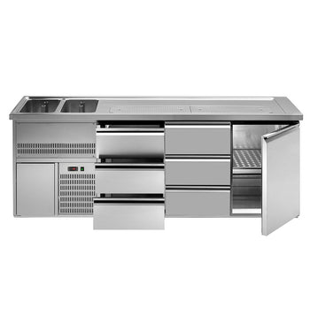 Barowy stół chłodniczy PREMIUM PLUS - 2500x700mm - 1 drzwi & 6 szuflad - Prime Gastro