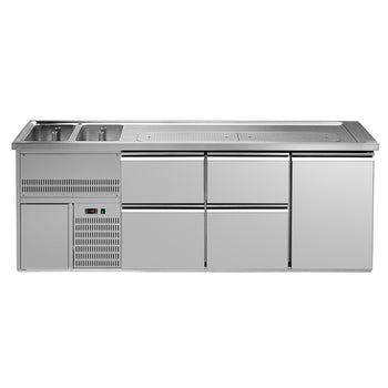Barowy stół chłodniczy PREMIUM PLUS - 2500x700mm - 1 drzwi & 4 szuflady - Prime Gastro