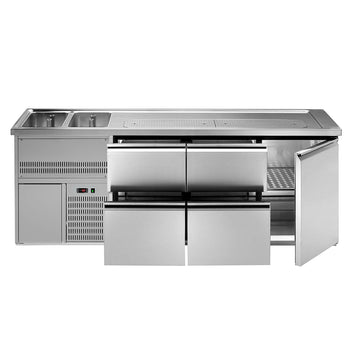 Barowy stół chłodniczy PREMIUM PLUS - 2500x700mm - 1 drzwi & 4 szuflady - Prime Gastro