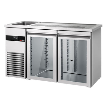 Barowy stół chłodniczy PREMIUM - 1550x700 mm - 2 szklane drzwi - Prime Gastro