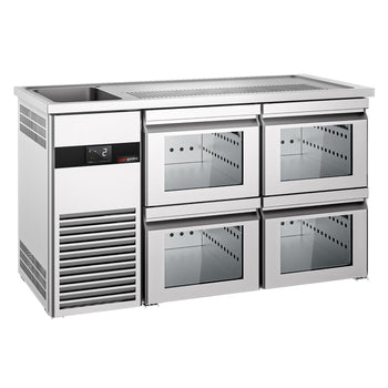 Barowy stół chłodniczy PREMIUM - 1550x700 mm - 4 szklane szuflady - Prime Gastro