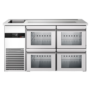 Barowy stół chłodniczy PREMIUM - 1550x700 mm - 4 szklane szuflady - Prime Gastro