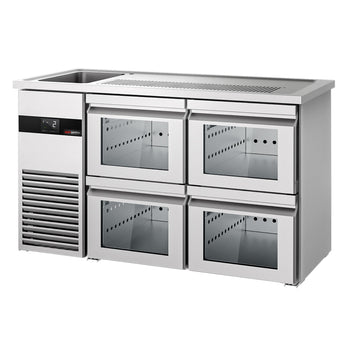 Barowy stół chłodniczy PREMIUM - 1550x700 mm - 4 szklane szuflady - Prime Gastro