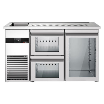 Barowy stół chłodniczy PREMIUM - 1550x700 mm - 1 szklane drzwi & 2 szklane szuflady - Prime Gastro