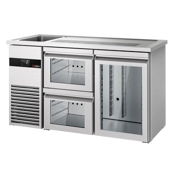 Barowy stół chłodniczy PREMIUM - 1550x700 mm - 1 szklane drzwi & 2 szklane szuflady - Prime Gastro