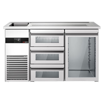 Barowy stół chłodniczy PREMIUM - 1550x700 mm - 1 szklane drzwi & 3 szklane szuflady - Prime Gastro