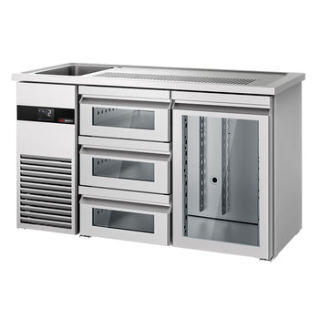 Barowy stół chłodniczy PREMIUM - 1550x700 mm - 1 szklane drzwi & 3 szklane szuflady - Prime Gastro