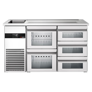 Barowy stół chłodniczy PREMIUM - 1550x700mm - 5 szklanych szuflad - Prime Gastro